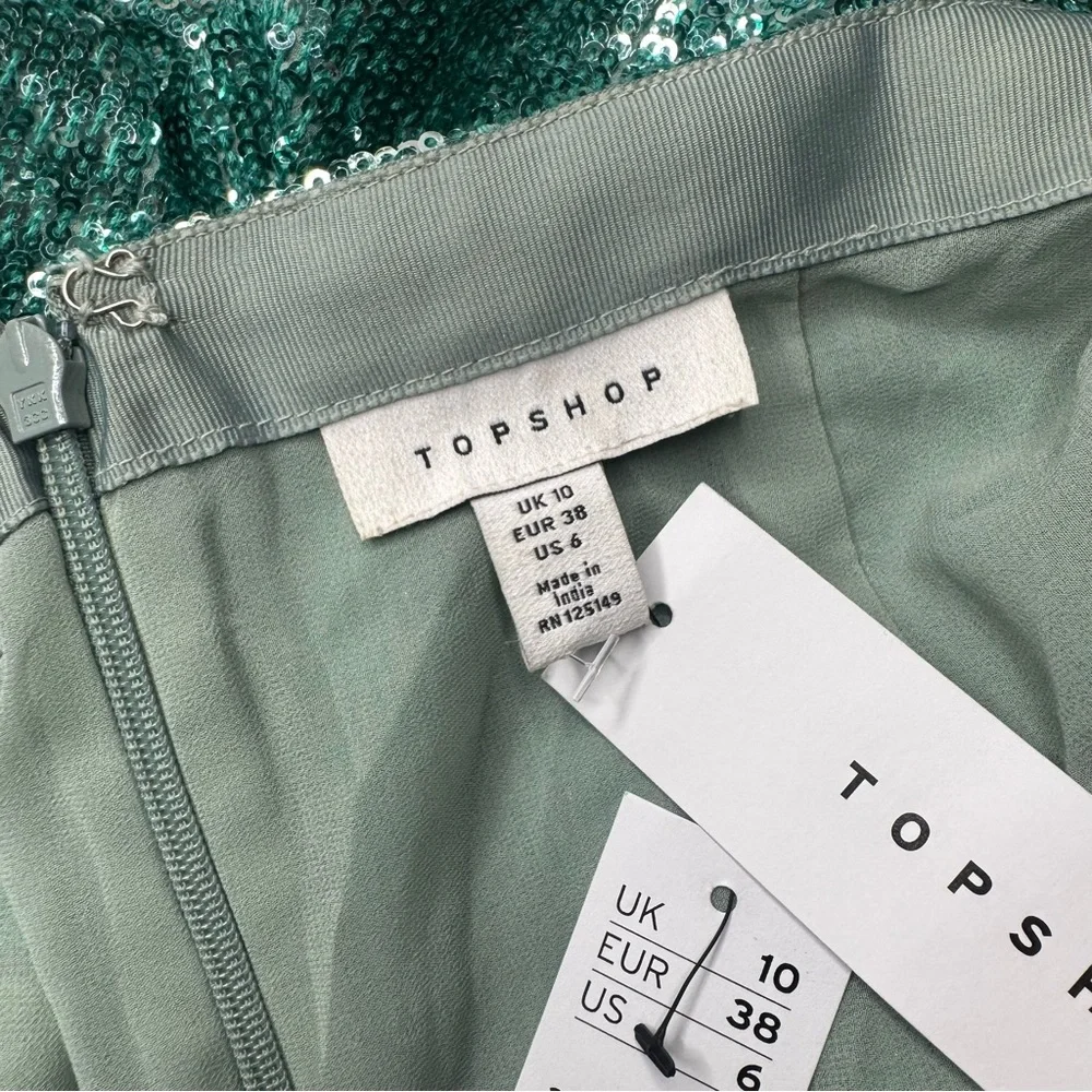 Top Shop Sequin Midi Skirt Size 6 NWT Turquoise Aqua Cocktail Party Boho Glam - Picture 10 of 13